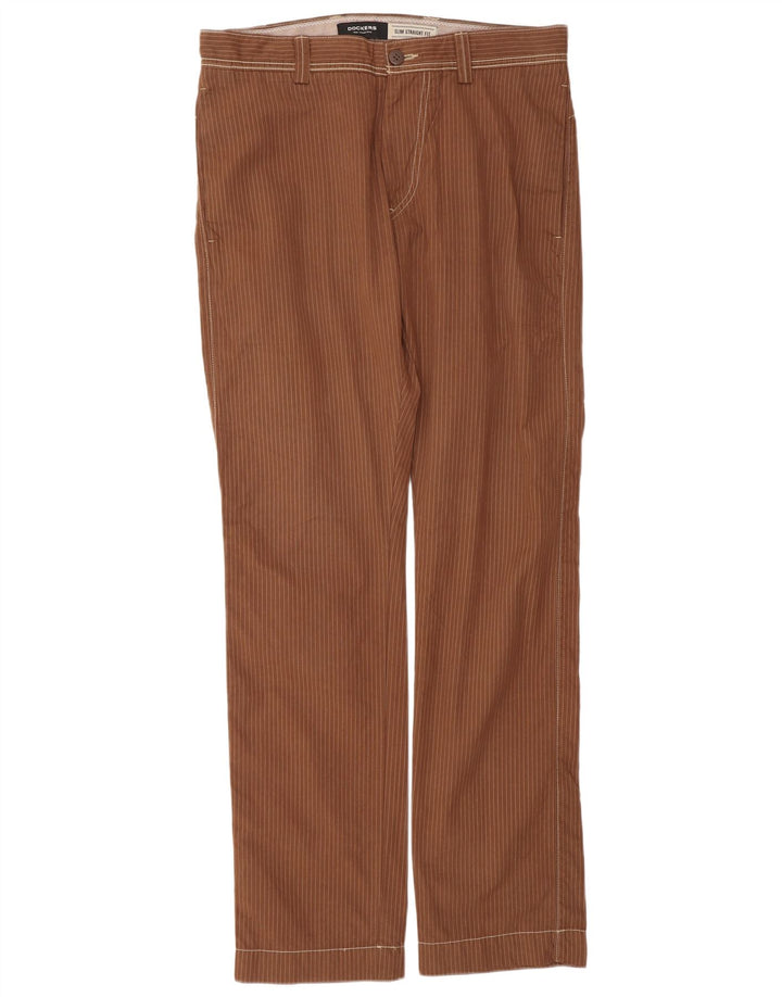 DOCKERS Calça masculina slim fit Chino W34 L34 marrom risca de giz clássica