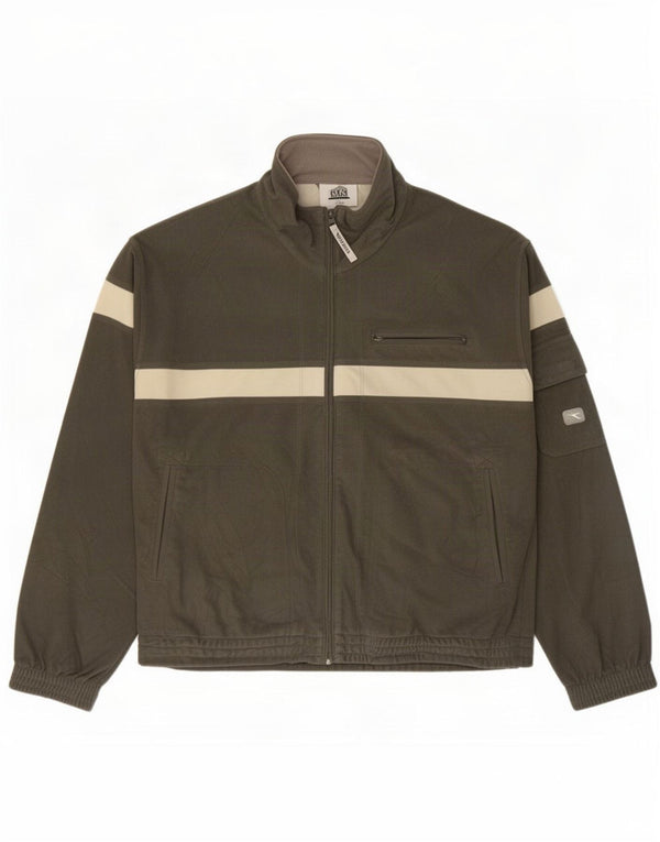 Diadora Mens Velour Tracksuit Top Jacket UK 38 Medium Khaki Colourblock