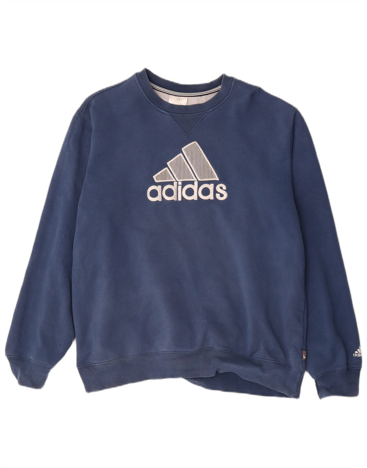 Adidas Mens Graphic Moletom Jumper Grande Algodão Azul Marinho