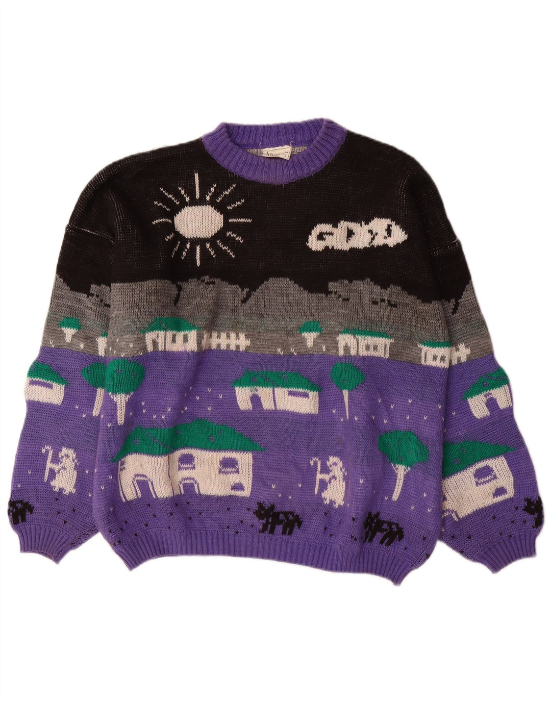 Suéter feminino ALTA MODA com gola redonda, bloco colorido roxo grande UK 16