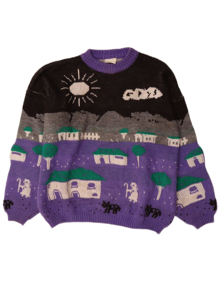 Suéter feminino ALTA MODA com gola redonda, bloco colorido roxo grande UK 16