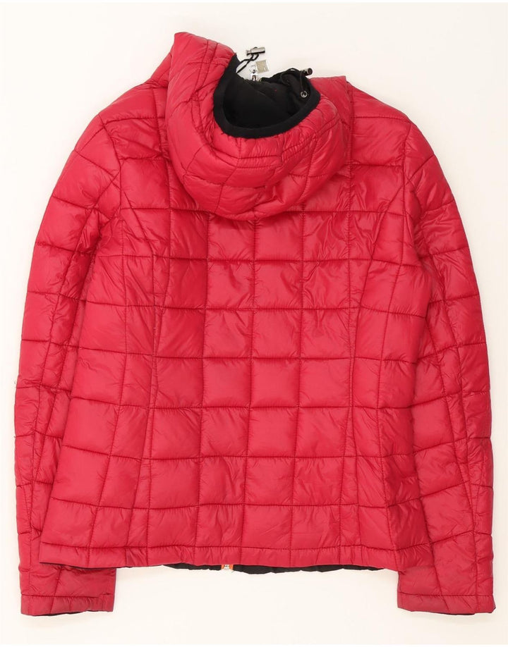 Jaqueta acolchoada reversível com capuz feminino K-Way Reino Unido 14 grande nylon preto