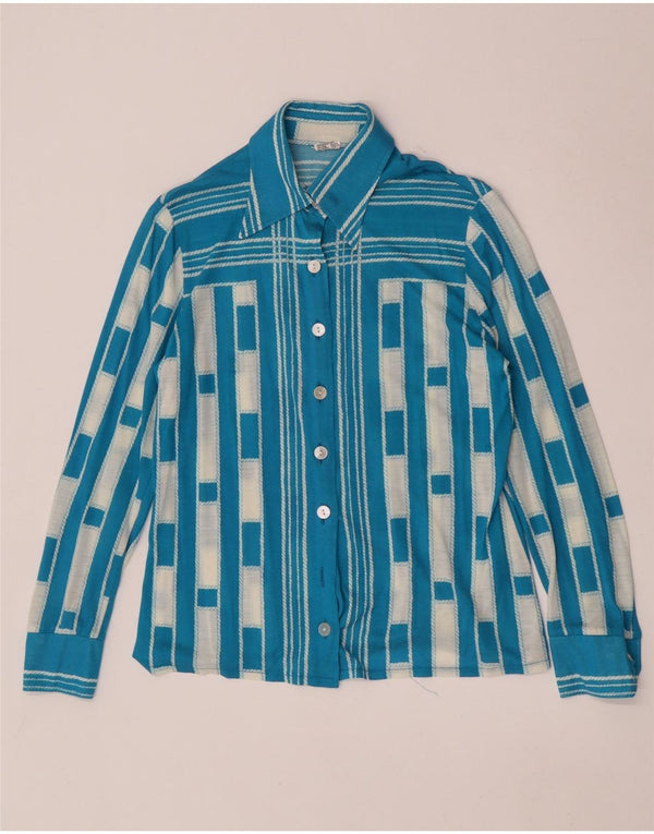 Blusa feminina vintage UK 14 poliacrílico geométrico azul médio