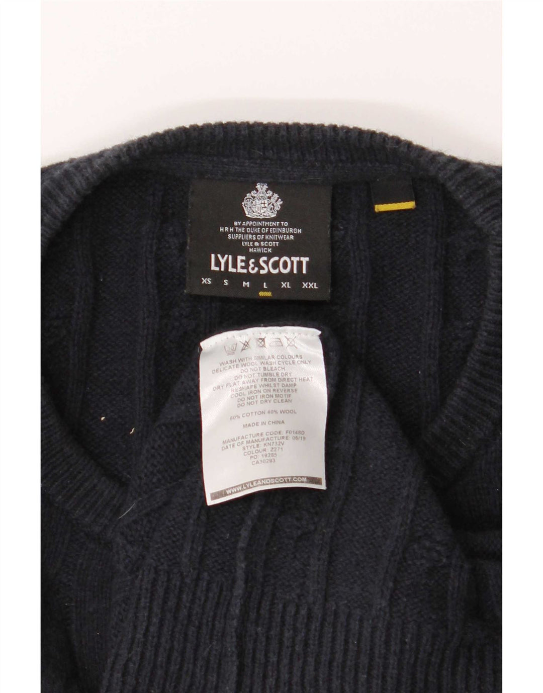 Suéter masculino Lyle & Scott com gola redonda, grande algodão azul marinho