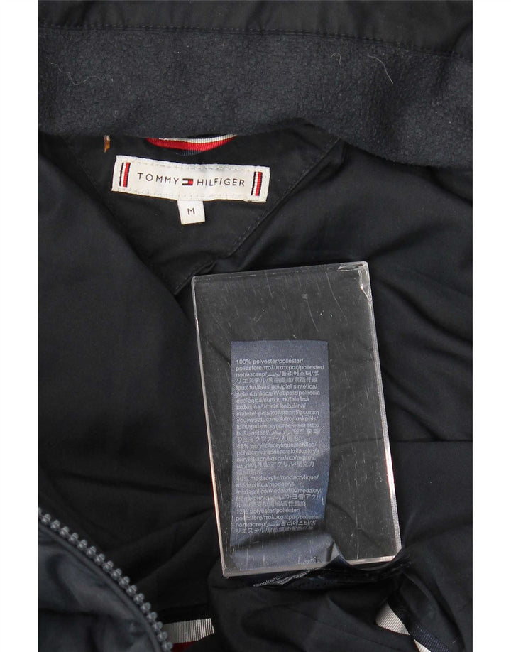 Casaco acolchoado com capuz feminino Tommy Hilfiger Reino Unido 14 poliéster azul marinho médio