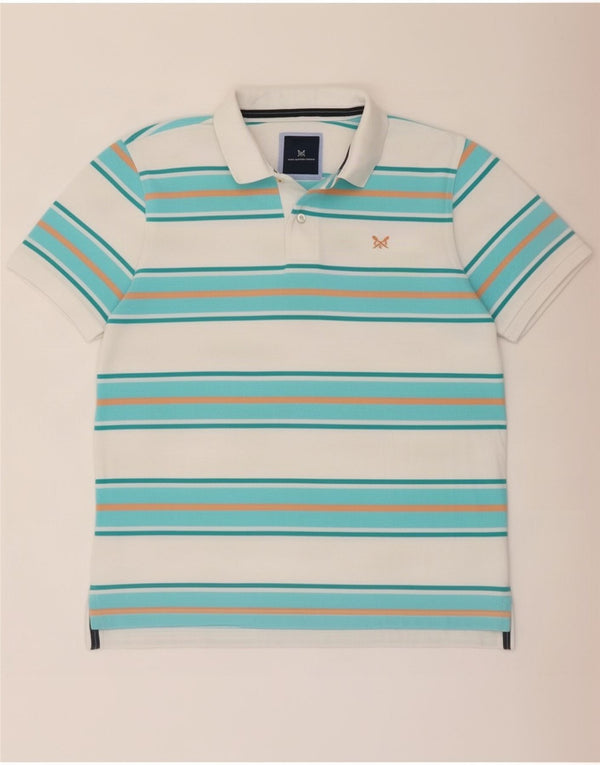 Camisa polo masculina Crew Clothing algodão listrado azul médio