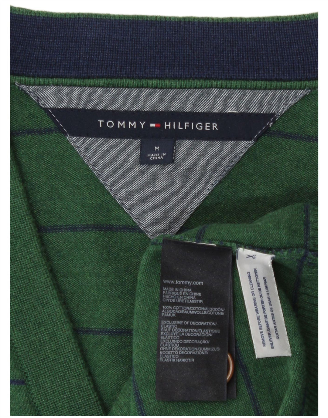 Suéter cardigã masculino Tommy Hilfiger algodão listrado verde médio