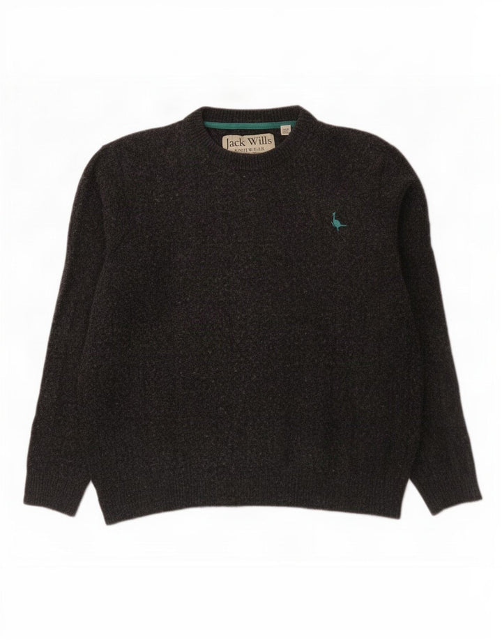 Jack Wills Suéter masculino com gola redonda, lã merino cinza médio