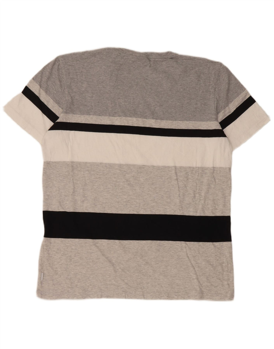 Camiseta masculina Adidas grande algodão listrado cinza