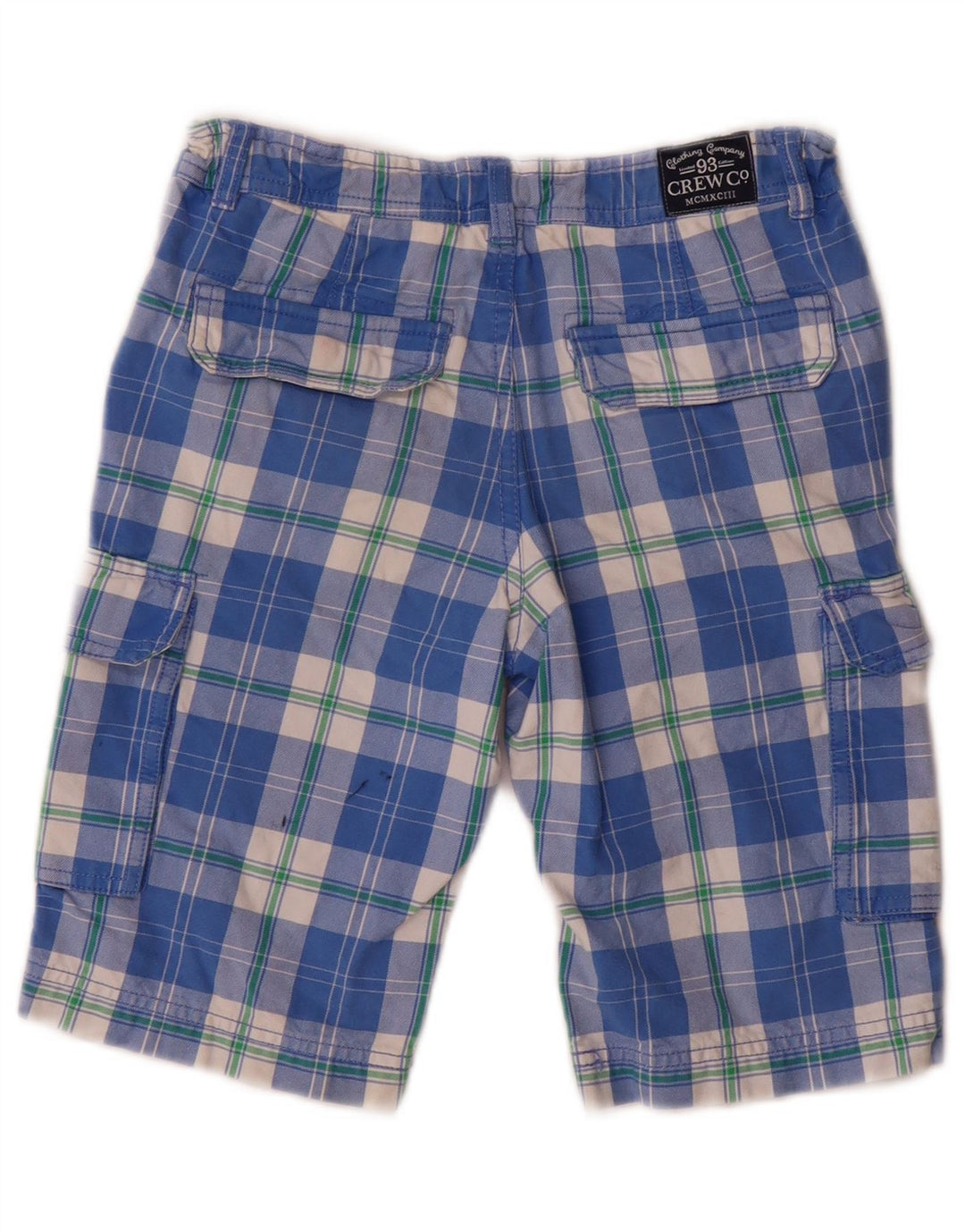 Shorts cargo masculinos Crew Clothing 8-9 anos W24 algodão xadrez azul