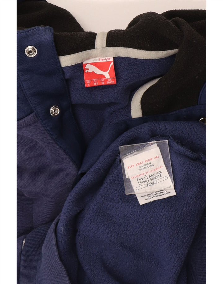 PUMA Meninos com capuz e gola com botão jumper 11-12 anos azul marinho algodão