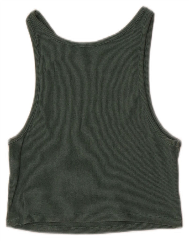 Top colete feminino Zara UK 12 algodão verde médio