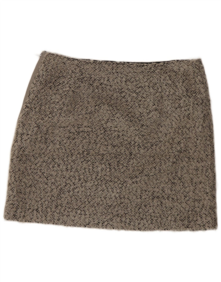 Minissaia feminina Marks & Spencer Reino Unido 14 grande W34 poliéster manchado cinza