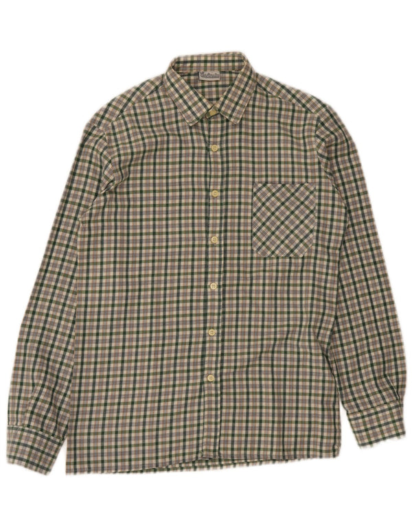 Camisa de flanela masculina vintage pequena poliéster xadrez verde