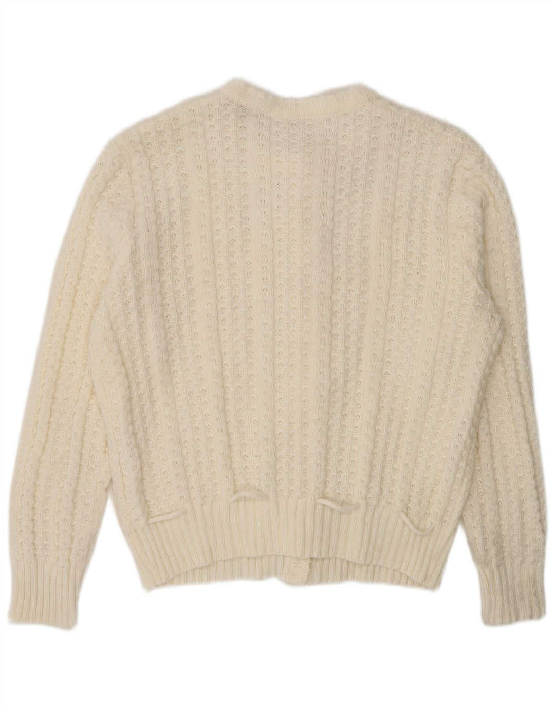 Suéter Cardigan Feminino Vintage Reino Unido 16 Grande Poliacrílico Branco