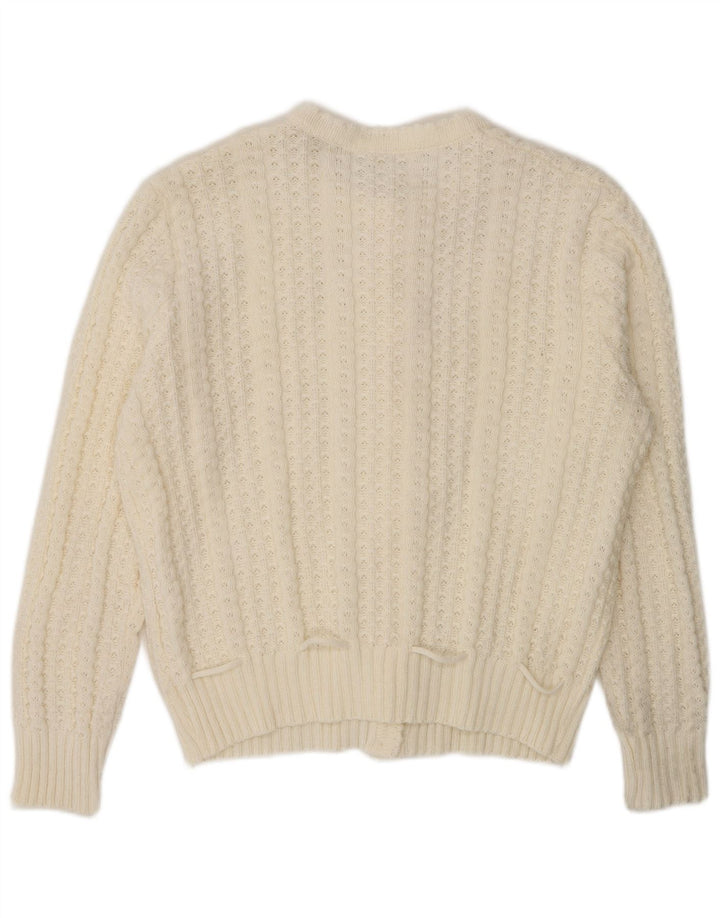 Suéter Cardigan Feminino Vintage Reino Unido 16 Grande Poliacrílico Branco