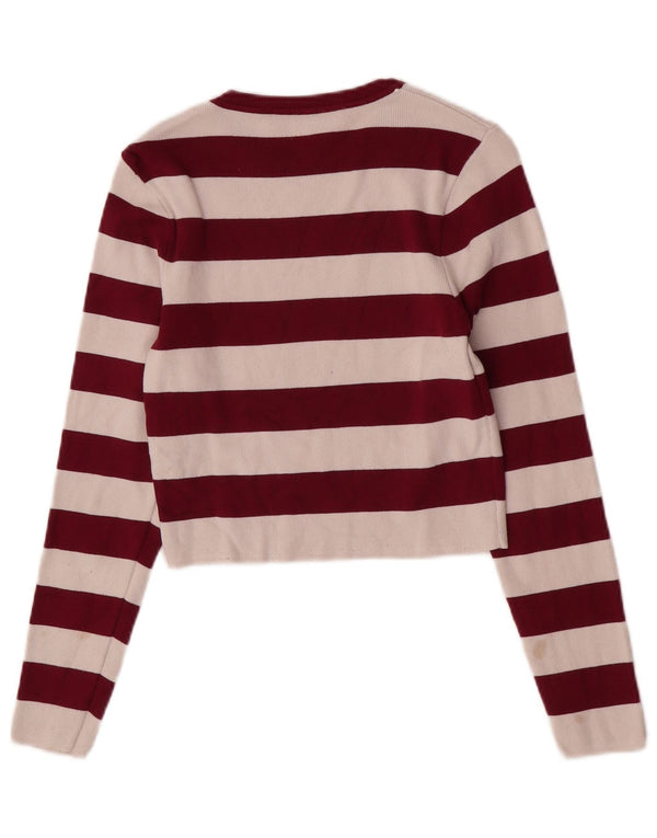 Blusa cropped feminina Zara UK 14 grande viscose listrada cor de vinho