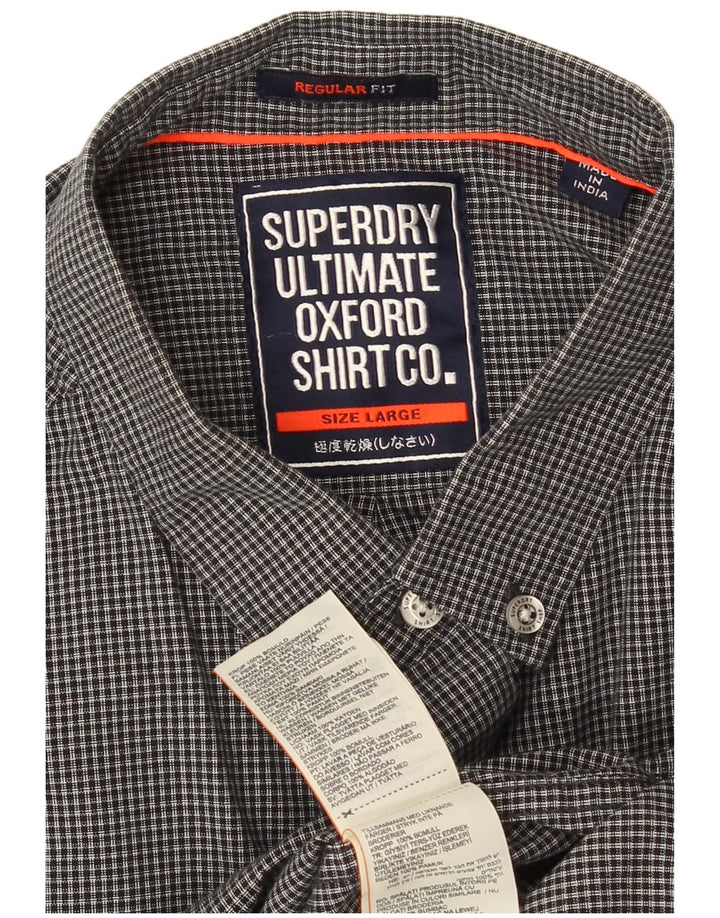 Camisa masculina Superdry Regular Fit grande algodão xadrez cinza