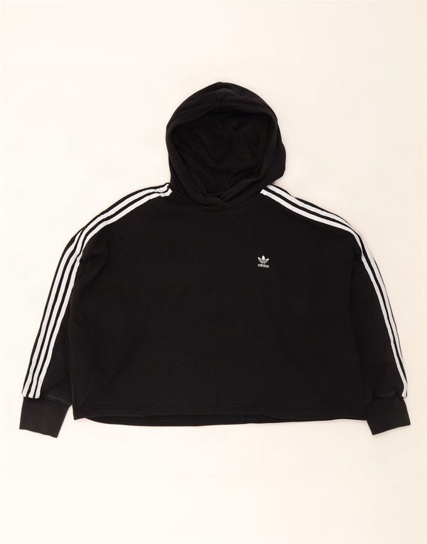 Adidas Womens Crop Oversized Hoodie Jumper UK 24/26 2XL Algodão Preto
