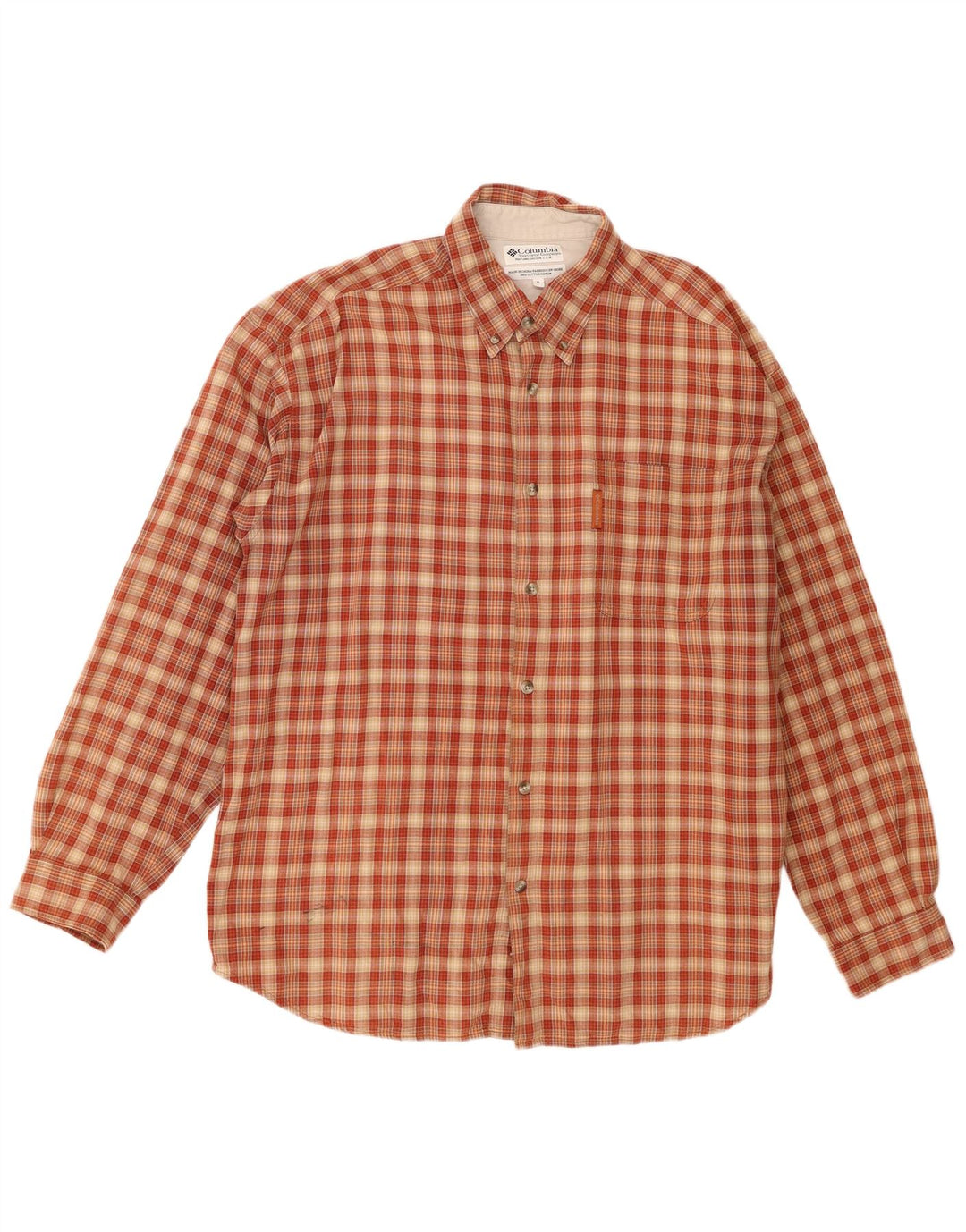 Camisa masculina de flanela Columbia XL laranja xadrez algodão
