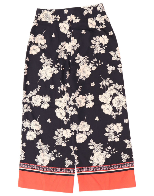 Calça feminina Oasis com pernas largas UK 8 pequena W28 L23 azul marinho floral