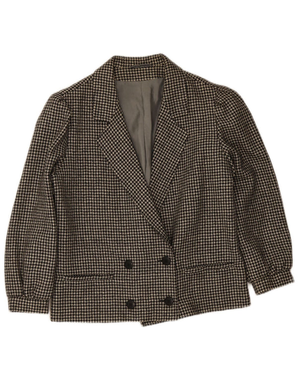 Jaqueta blazer feminina vintage com peito duplo IT 46 grande houndstooth preto