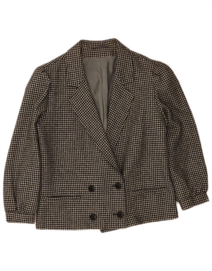 Jaqueta blazer feminina vintage com peito duplo IT 46 grande houndstooth preto