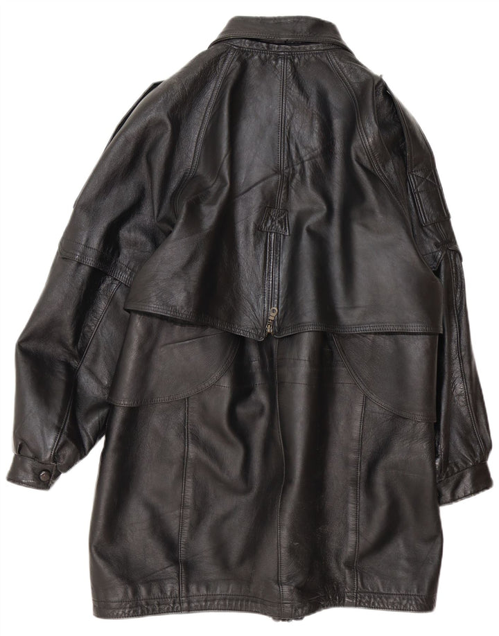 Casaco de couro vintage feminino grande Reino Unido 16 grande preto