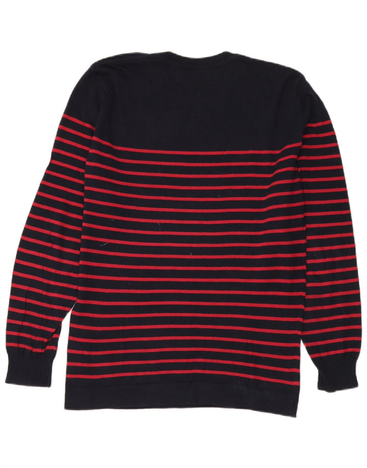 Zara Suéter masculino com gola redonda e algodão listrado azul marinho médio