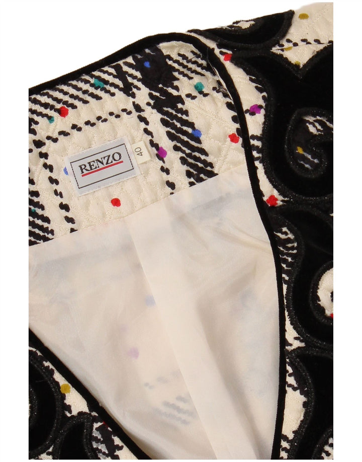 RENZO Jaqueta blazer feminina superdimensionada IT 40 pequena xadrez branca