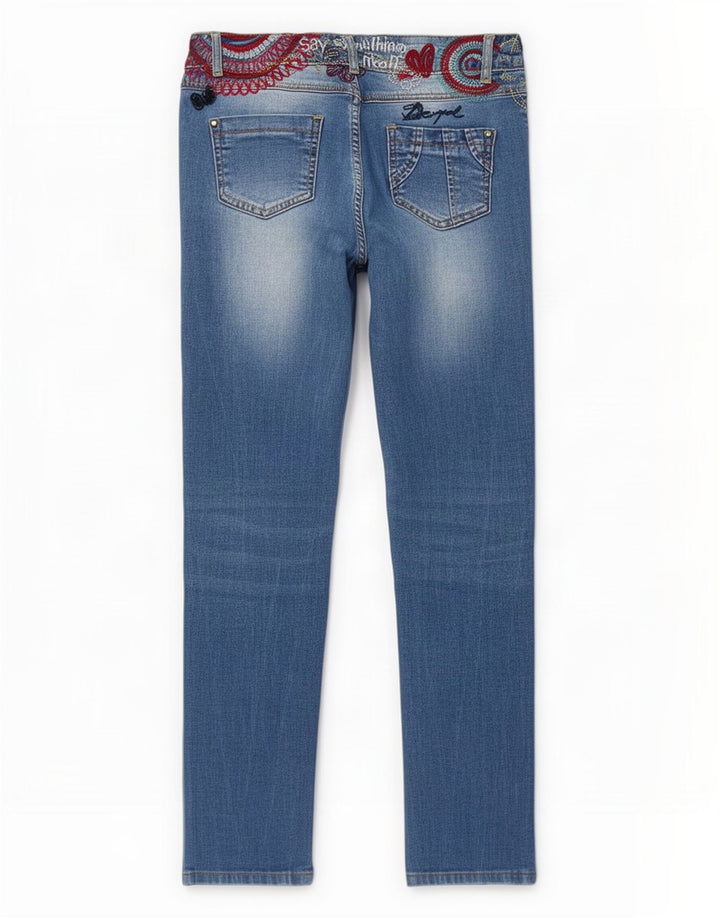 Desigual Jeans feminino gráfico slim W30 L27 azul poliéster