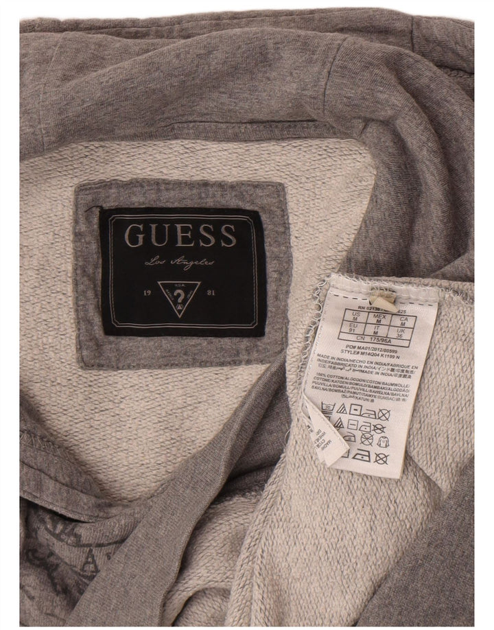 Suéter com capuz gráfico Guess masculino algodão cinza médio