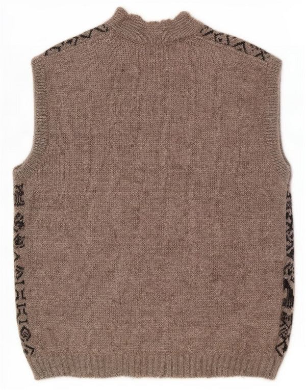 Suéter cardigã feminino vintage sem mangas Reino Unido 18 XL cinza Fair Isle