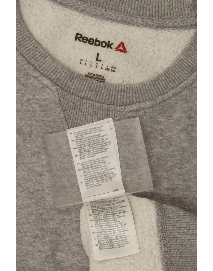 Reebok moletom masculino jumper grande algodão manchado cinza