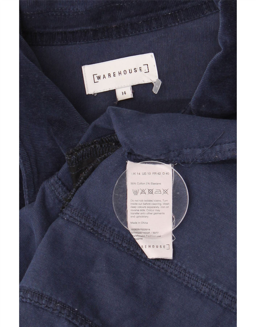 Sobretudo feminino de veludo cotelê Warehouse Reino Unido 14 grande algodão azul marinho