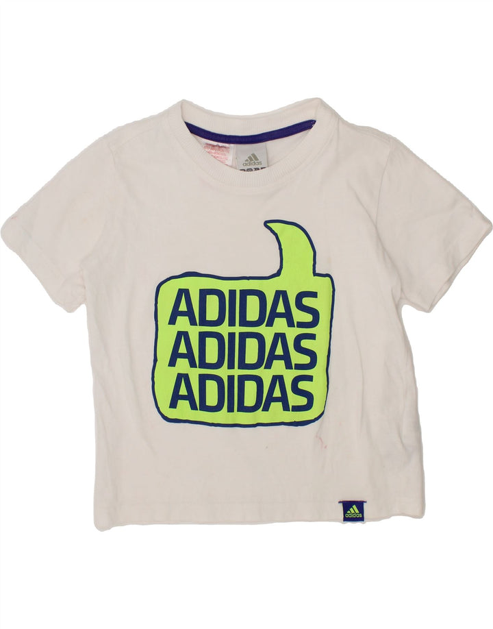 ADIDAS Boys Graphic T-Shirt Top 5-6 Years White Cotton Vintage Adidas and Second-Hand Adidas from Messina Hembry 