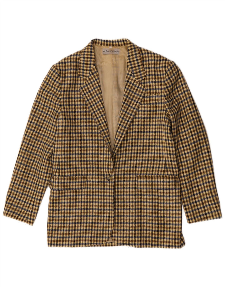 Jaqueta Blazer Longline Feminina ALBA FORNARI Reino Unido 14 Médio Bege Gingham