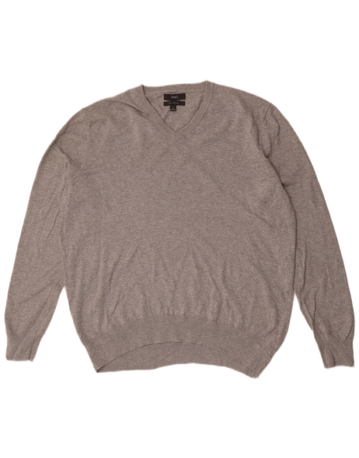 Suéter masculino Marks & Spencer com decote em V XL algodão cinza