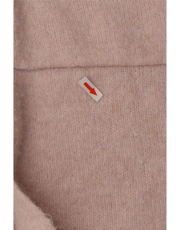 Suéter cardigã oversized Zara feminino com palangre Reino Unido 10 pequeno poliéster rosa