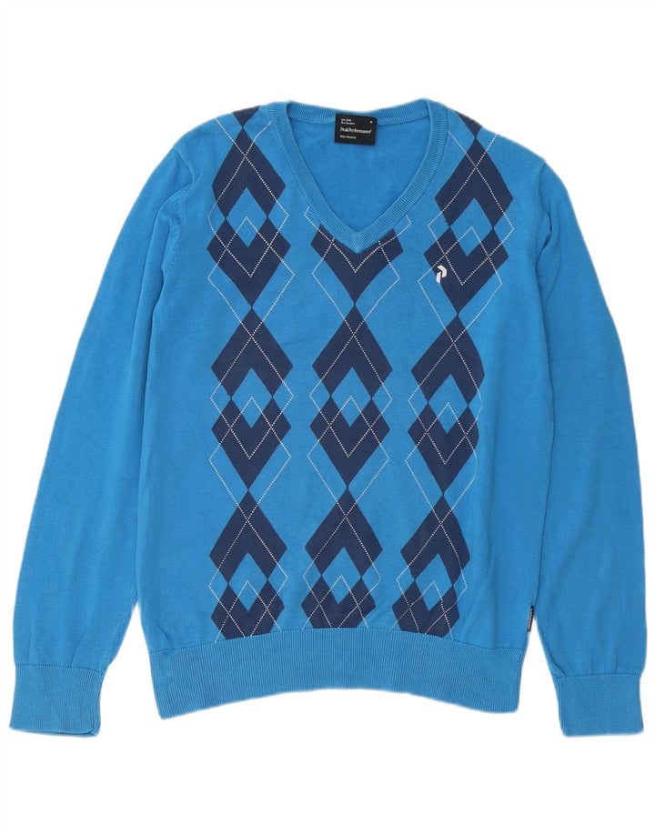 Suéter masculino Peak Performance com decote em V azul médio Argyle/Diamante