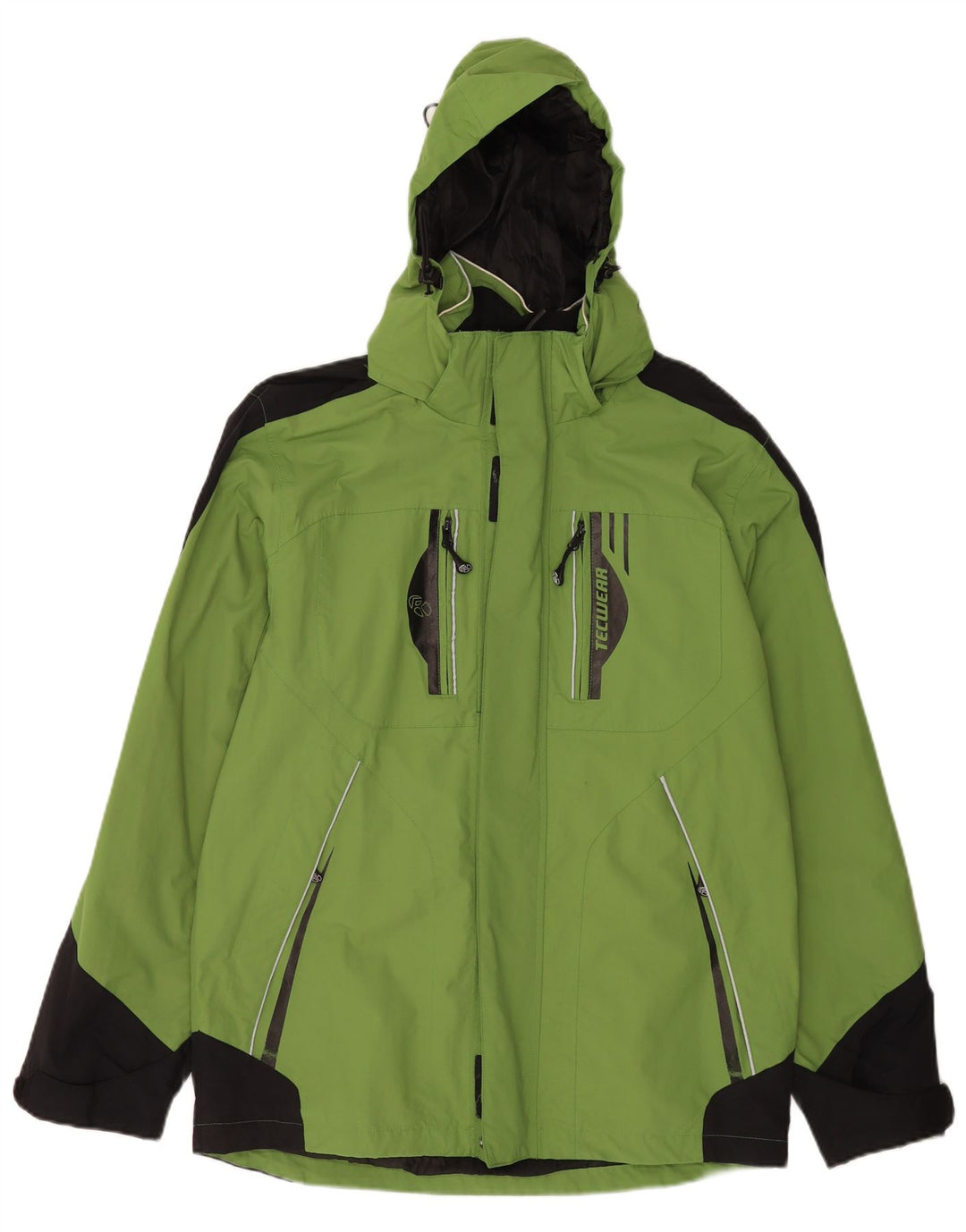 Jaqueta de chuva masculina vintage com capuz Reino Unido 38/40 poliamida colorblock verde médio