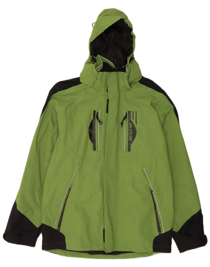 Jaqueta de chuva masculina vintage com capuz Reino Unido 38/40 poliamida colorblock verde médio