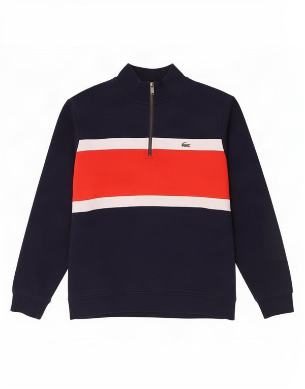 Lacoste Mens Zip Neck Sweatshirt Jumper Size 8 3XL Navy Blue Colourblock