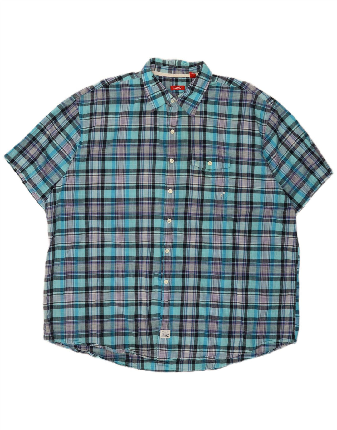 Camisa masculina de manga curta Izod XL turquesa xadrez algodão
