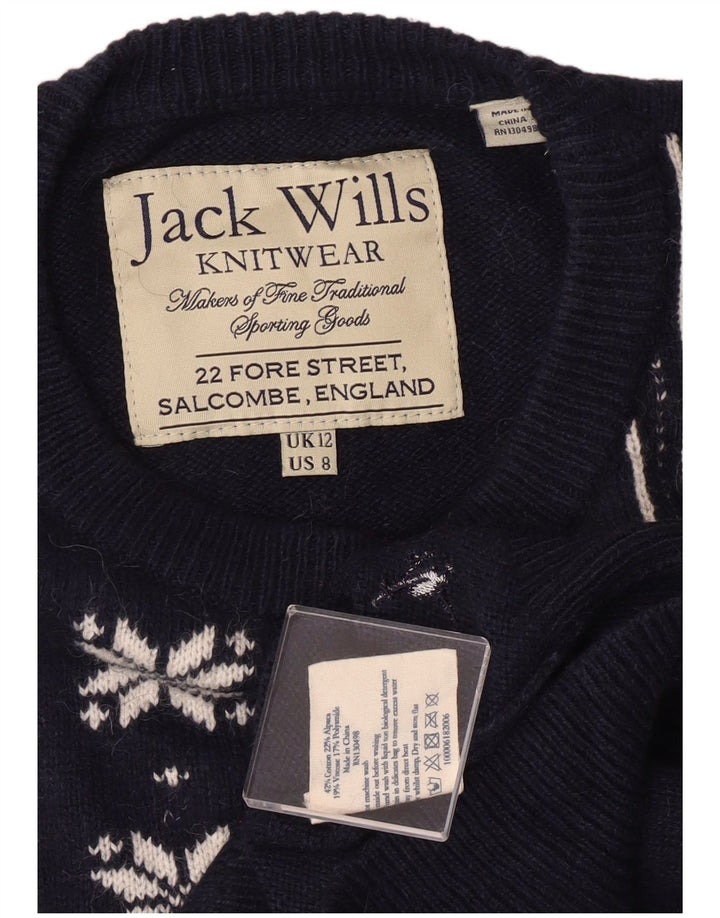 Suéter feminino JACK WILLS com gola redonda Reino Unido 12 médio azul marinho