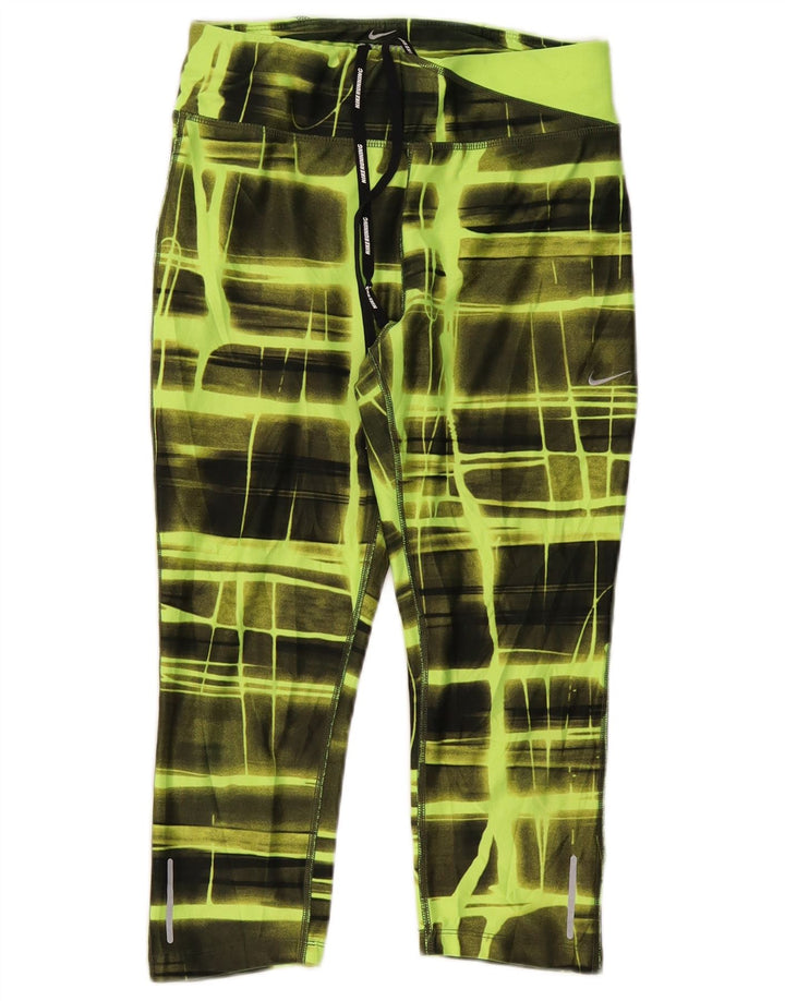 Calça de treino feminina Nike Dri Fit UK 8 pequena verde xadrez poliéster