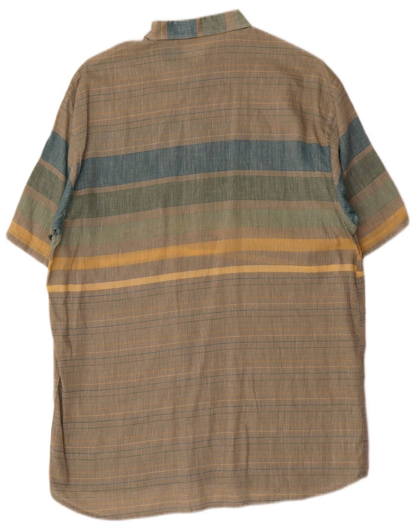 Camisa masculina vintage de manga curta tamanho 41 16 grande listrada multicolorida