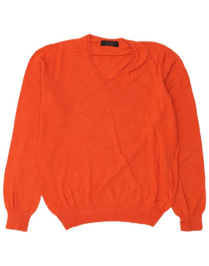 Suéter masculino Zara com decote em V grande viscose laranja