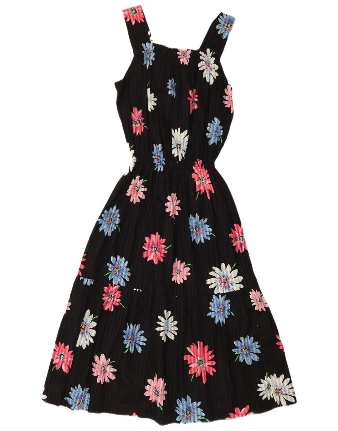 Vestido de verão feminino vintage Reino Unido 12 médio preto floral