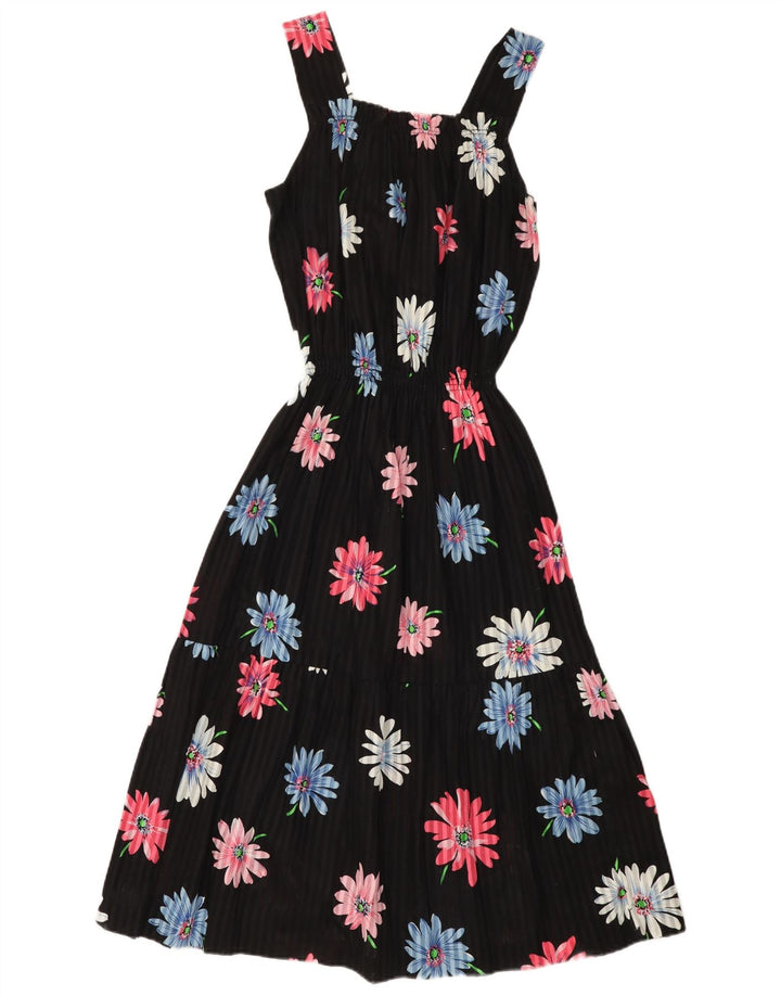 Vestido de verão feminino vintage Reino Unido 12 médio preto floral